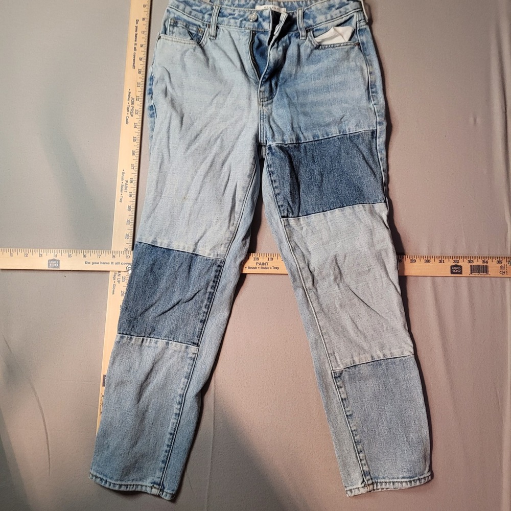 PacSun Mom Jeans Womens 25 Light Wash‎ Blue Patchwork High Rise Tapered Denim
